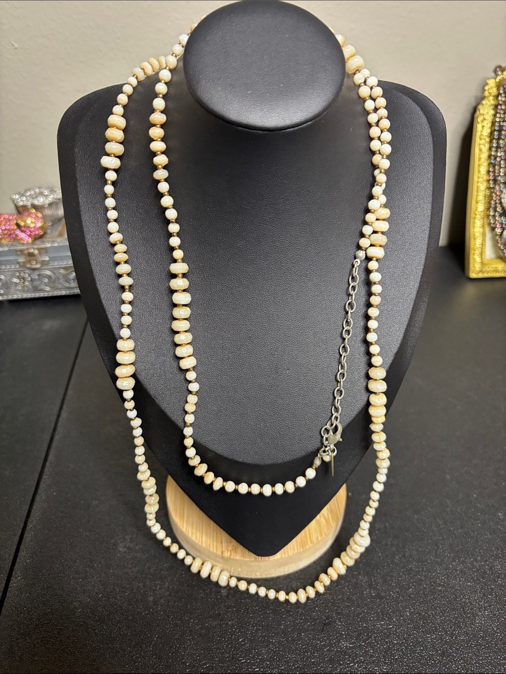 Vintage Avenue Stone Layered Cream Beaded Necklace - Women's Jewelry